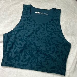REI patterned teal cropped athletic tank
